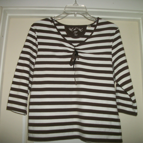 FRENCH GIRL SWEET CHOCOLATE BROWN STRIPES ON WH BL M - Picture 1 of 4